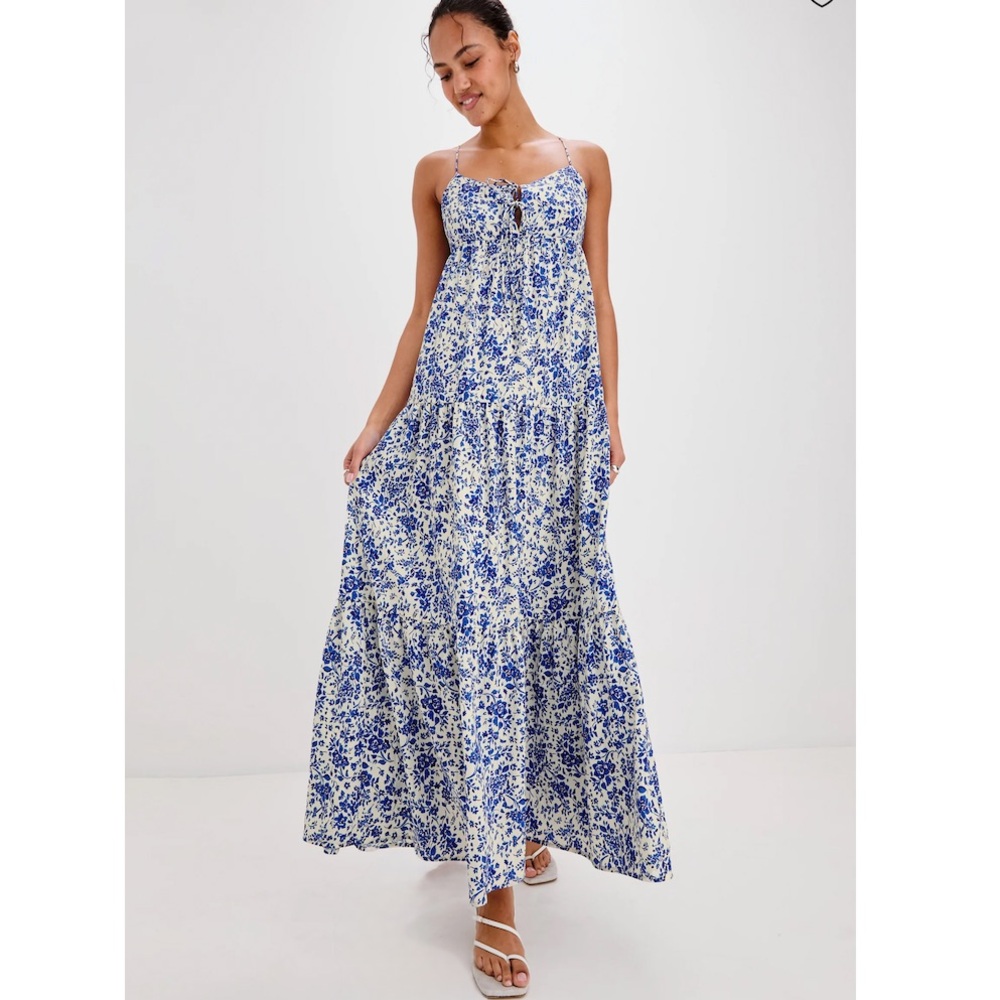 RAILS Mica Dress Blue Marguerite Floral Blue and White Maxi Dress XXS NWOT